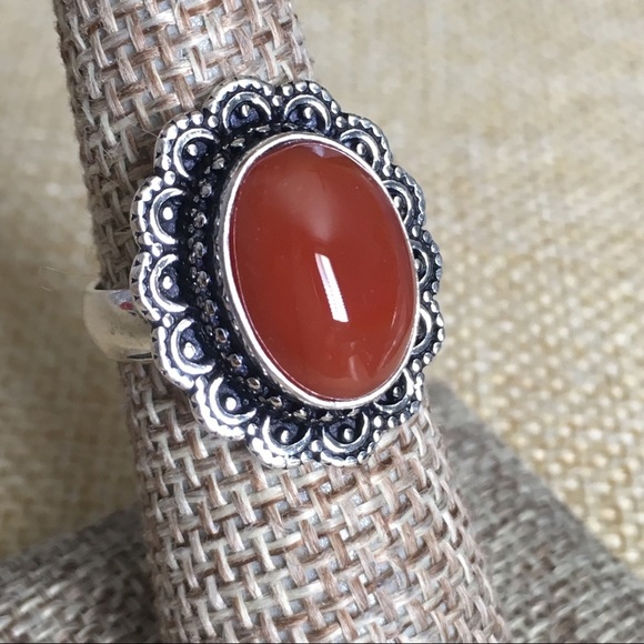 New Red Carnelian Crystal Stone Silver Overlay Ring Size 6.5 - Picture 2 of 8